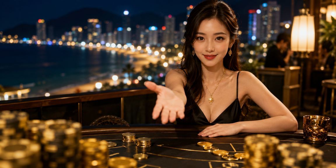 Người chơi Baccarat tại bãi biển Nha Trang với thiết bị di động trong không gian sang trọng